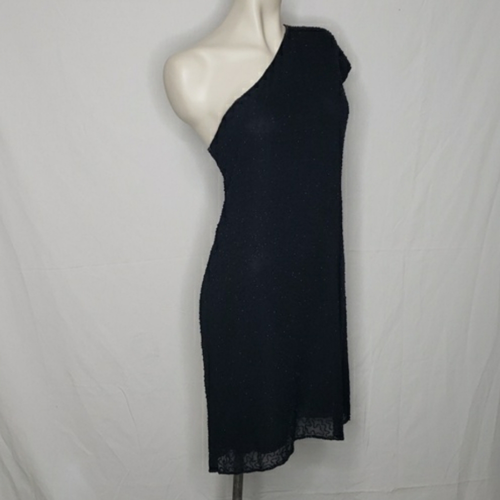 NWT Vintage Monique Leshman Womens Beaded One Shoulder Dress Size L Dark Fairy
